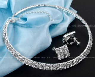 Schmuck Set Ohring Halskette Metal Strass Collier Kette