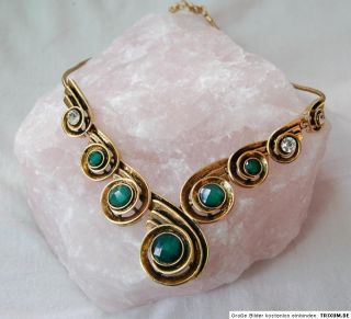 NEU Kette Collier grün silber Strass Amulett Ornamente Vintage antik