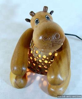 Hippo Lampe Holz Nilpferd Kinderzimmer Nachttischlampe Tisch Lampe