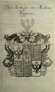 Rinaldo d’Este HERALDIK Wappen Kupferstich 1730