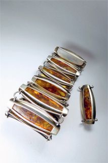 Art Deco 835 Silber Fischpunze Bernstein Armband Nr. 4408