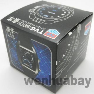 Black Binary Blue&White LED Watch Aviation Speedometer Dot Matrix Mens