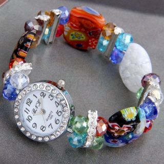 Kristall Glas Perlen Armreif Armband Armbanduhr CHARMS
