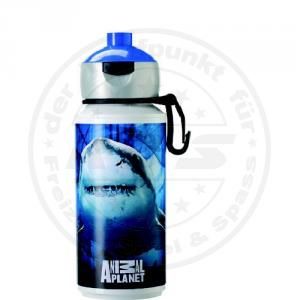 Alu Trinkflasche Hai Fisch Tier Motiv blau Popup Fahrrad Flasche mit