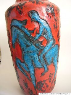Scheurich Keramik Vase Bodenvase mit Pferd und Reiter LAVA GLASUR ART