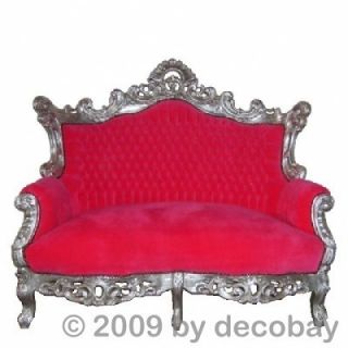Polster Sofa Couch mit Massivholz Gestell pink   silber 2 Sitz Barock