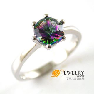 ROUND 1ct Rainbow Colored Topaz Ring 925 Sterling Silver Size 6 7 8 9