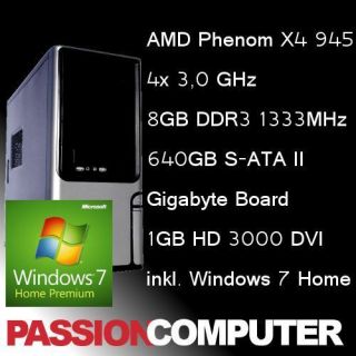 Komplett PC AMD Phenom X4 945 4x 3 0GHz 8GB DDR3 COMPUTER 640GB HDD