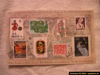 Postkarte mit 8 Briefmarken neu aus den 70er Jahren alt antik