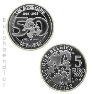 Belgien 5 Euro 2008 PP 50 Jahre Schlümpfe