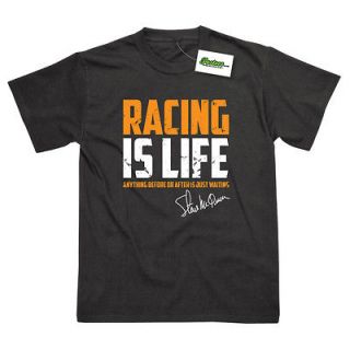 RACING IS LIFE STEVE MCQUEEN LE MANS 24HR PRINTED T SHIRT