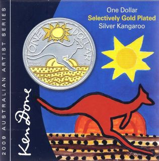 Känguruh 2009 1A$ gilded / vergoldet Australien 1 Unze Silber BU 5