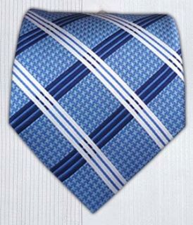 100% Silk Woven Blue Houndstooth Plaid Tie Clothing