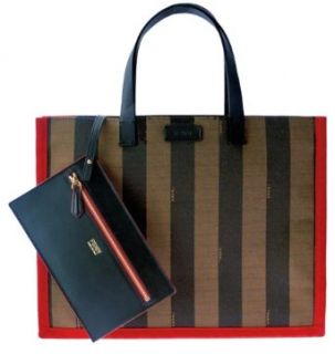 Fendi Pequin Zucca Print Small Red Trim Shopping Bag