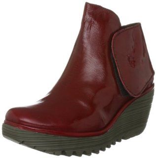 Fly london Yogi Red Patent Leather New Womens Wedge Shoes Boots: Shoes
