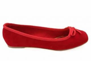 Womens Red Suede Look Ladies Ballet Pumps Shoes 10 Shoes