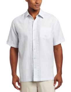 Cubavera Mens Short Sleeve Woven Slub Front Embroidered
