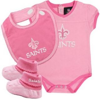 New Orleans Saints Newborn Girls Pink Creeper, Bib, Bootie