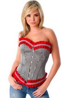 Velvet Kitten Striped Corset with Red Ruffle Trim and G
