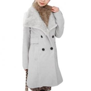 Allegra K Faux Fur Rabbit Hair Collar Gray Worsted Trench