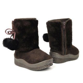 Toddlers Girls Faux Fur Winter Booties Suede Boots Brown , 12 Shoes