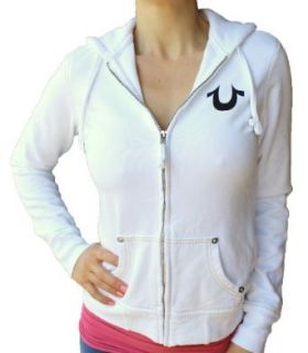 True Religion Womens White Horse Shoe Cotton Hoodie Zip Up: Clothing