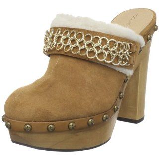 Womens Farrah Studded Shearling Clog, Chestnut, 7 M US Shoes