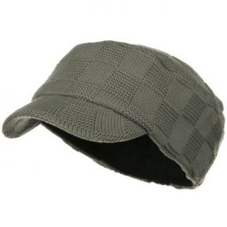 Checker Knitted Military Cap   Grey W35S49D Clothing