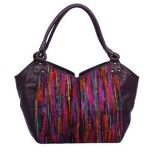Via Faux Leather Tote with Multi Colored Yarn Body, Purple