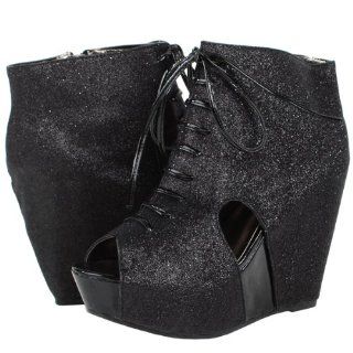 Zena42 Glitter Wedge Ankle Boots BLACK Shoes