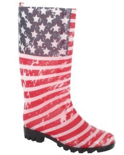 Flag Printed Ladies Basic Body Jelly Rain Boot Red Combo 7 Shoes