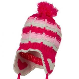 Infant Heart Ear Cover Knit Beanie Hat   Pink W19S14A