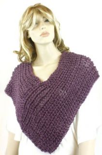 Purple V Neck Knitted Pancho Shawl Scarf Clothing