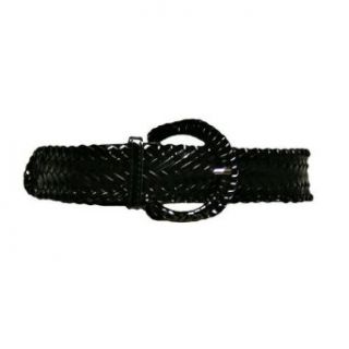 Black Shiny Wide Weave Braided Cinch Waist Belt Clothing