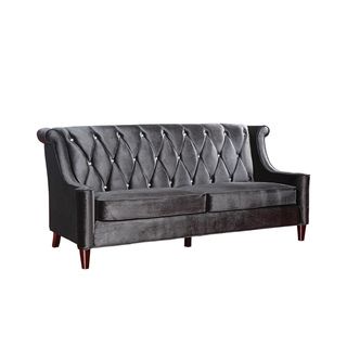 Modern Black Velvet Sofa With Crystal Buttons