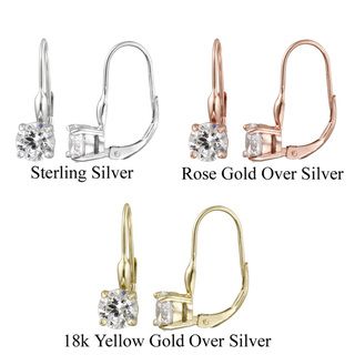 Icz Stonez Gold over Silver/ Sterling Silver CZ Leverback Earrings