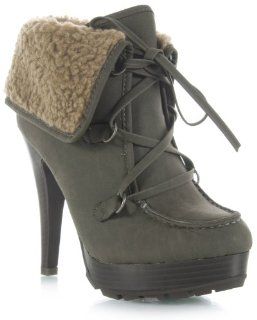 com Anne Michelle Revenge 47 Cuff Shearling Hiker Ankle Bootie Shoes