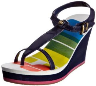 Juicy Couture Baline Mid Wedge T Strap Sandal   Nautical Navy: Shoes