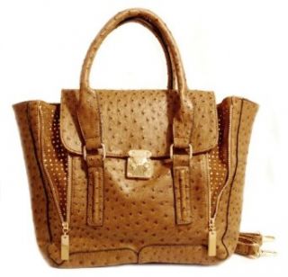 Brown Leather Handbag   Gold Lock Satchel, Briefcase or