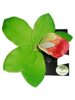 GREEN ORCHID FLOWER HAIR CLIP  MADE IN HAWAII: Clothing