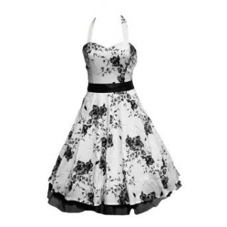 50s White & Black Floral Dress: Clothing