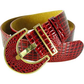 Vecceli Italy Womens Red Croc skin Embossed Cowhide Belt