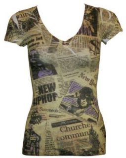 Ladies Sublimation Newspaper Printed Slashed Top Yellow