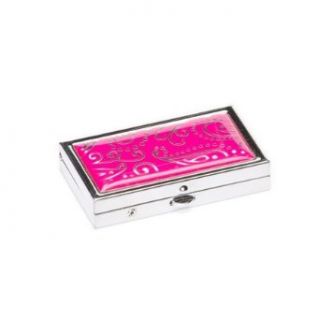 Silver & Pink Paisley Pill Box Case Organizer  Compact
