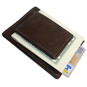 MWmed910RBR Magnetic Money Clip Card Holder Leather Brown