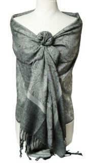 Elegant Black & Grey Reversible Paisley Pashmina Silk