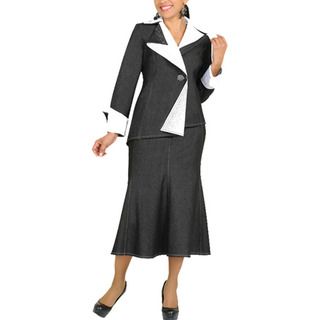 Divine Apparel Womens Plus Two tone Asymmetrical Denim Suit