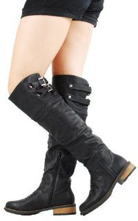 Relax01x Over The Knee Buckled Riding Boots BLACK Shoes