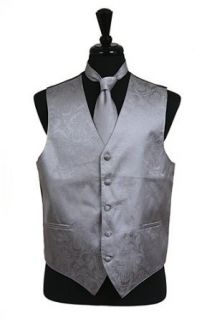 Classy Mens Grey Silver Paisley Tone on Tone Vest, Tie