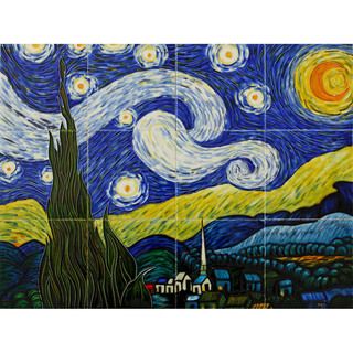 Vincent Van Gogh, Starry Night Hand painted Mural Wall Tiles (Pack
